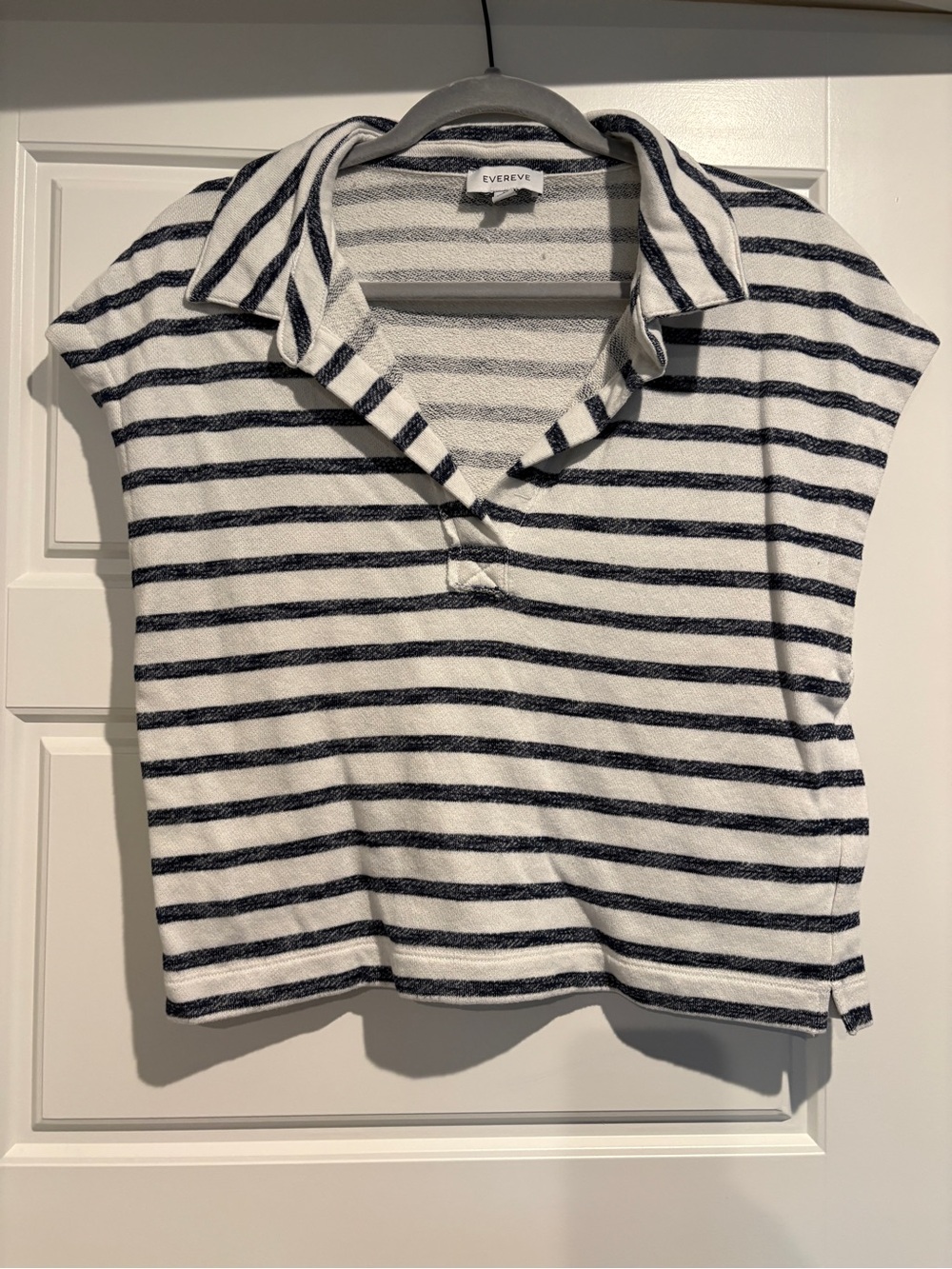 Evereve Striped Polo Terry- White & Navy